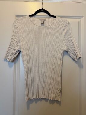 H&M Cream Ribbed Short-Sleeve Knit Top
